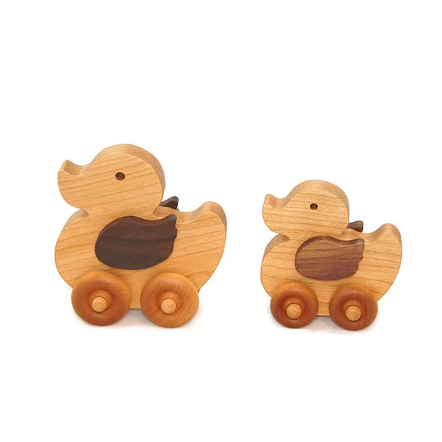 OEM - ODM Best Gifts Wooden Ducks Pull Toy With Wheels- Gifts Wooden Ducks Pull Toy- Eco-friendly Solid wood- Baby Animal Toys