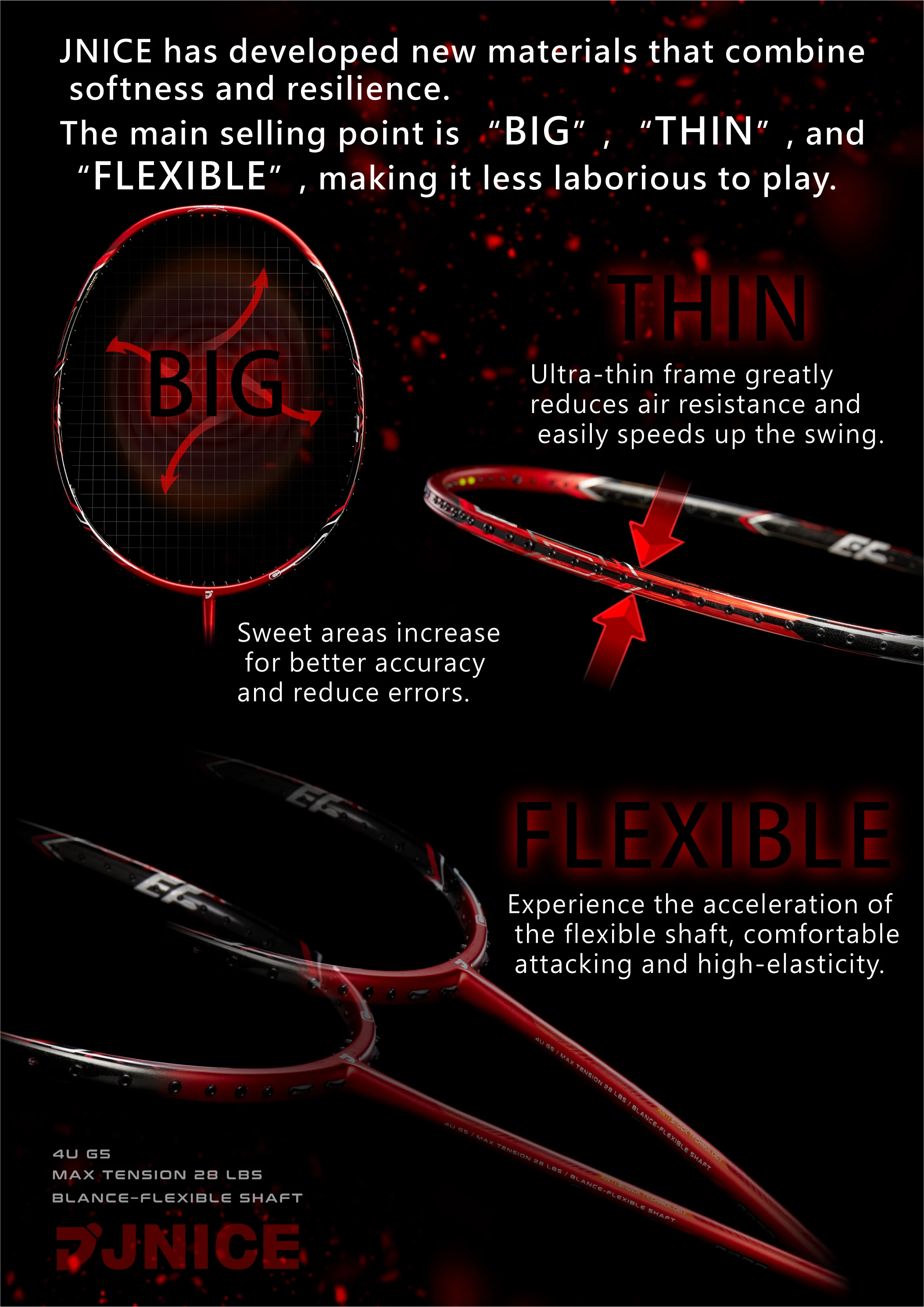 Jnice ELASTIC FORCE 8000 40T Carbon Graphite badminton racket
