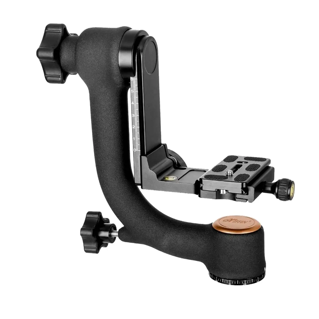 Durable professional heavy duty metal 360 degree panoramic gimbal tripod head with arca-Swiss standard 1/4' quick release plate