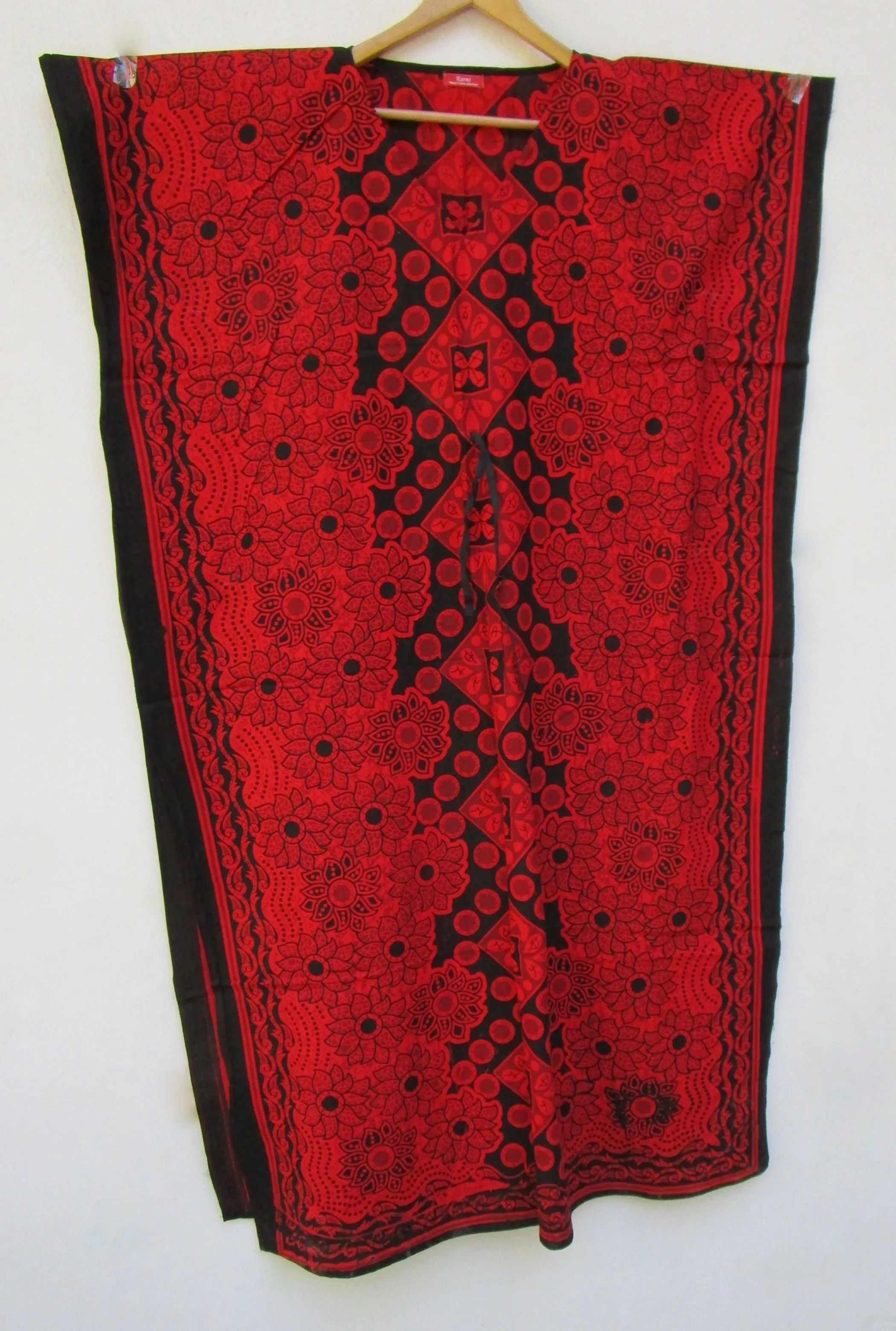 Cotton solid red loose fir kaftan - beach wear cotton long maxi kaftan - bath wear Indian kaftan