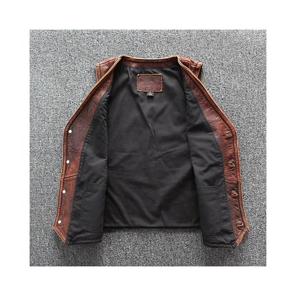 Custom Mens Motorbike Real Leather Full Grain Cut Off Waistcoat Vest Biker Gilet Vest