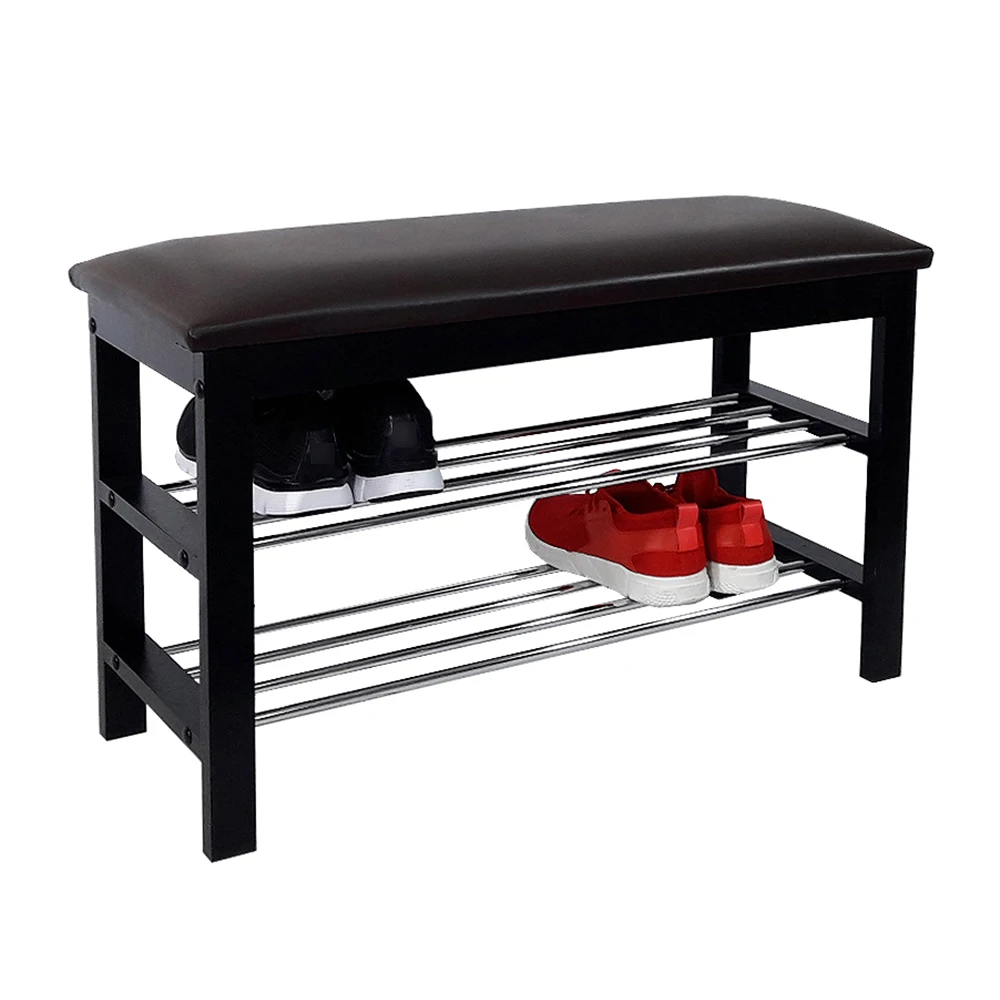 Space saving shoe rack storage bench with two layers