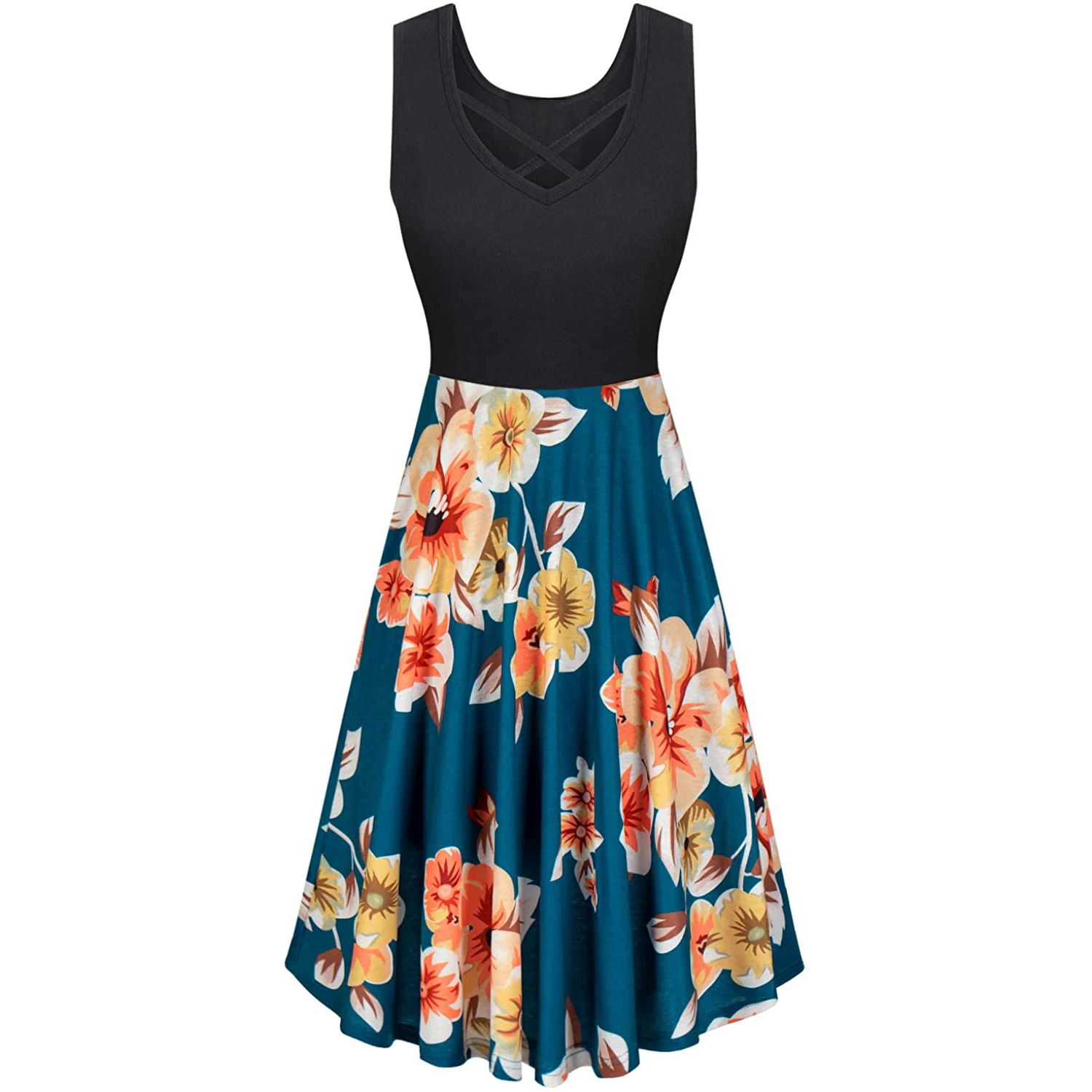 Ladies Summer Elegant V Neck Women Casual Sleeveless Ruffle Wrap Chiffon Sexy Midi Dress with side Pockets