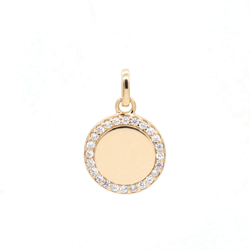925 Sterling Silver Tiny Round Disc Crystal CZ Fashion Charm Pendant