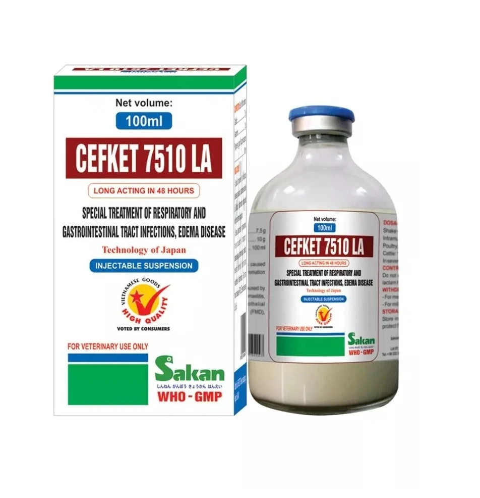 Wholesale Animal Health Care CEF-KET 7510 LA 100ml Cef-tio-fur 7.5 Keto-profen 10, an-ti-bio-tics in-jec-tion for poultry cattle