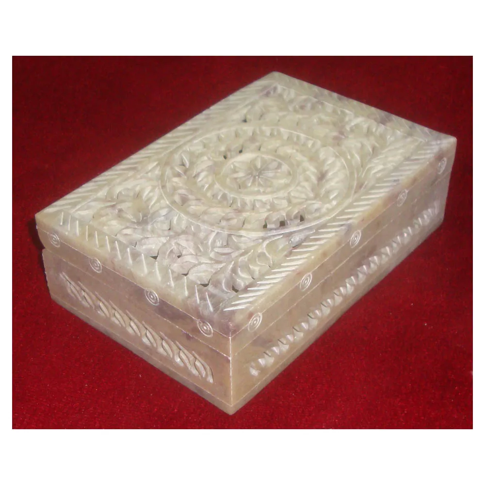 
Luxury Soapstone Carved Jewelry Box, Soap Stone Handcrafted Gift Box 