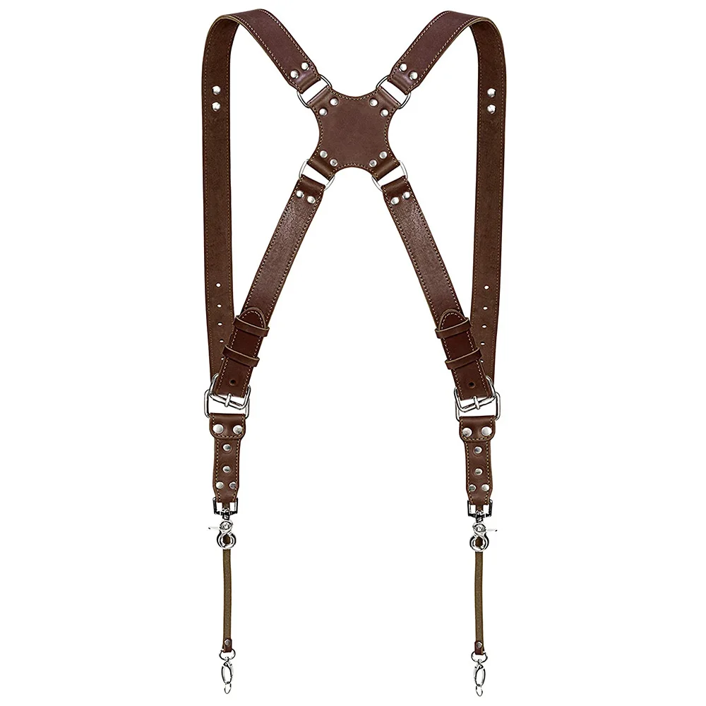 Custom Adjustable Leather Camera Strap Accessories for Two-Cameras Dual Shoulder Leather Harness