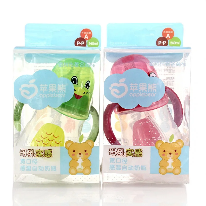 Baby feeder bottle color changing baby bottle with handle and straw