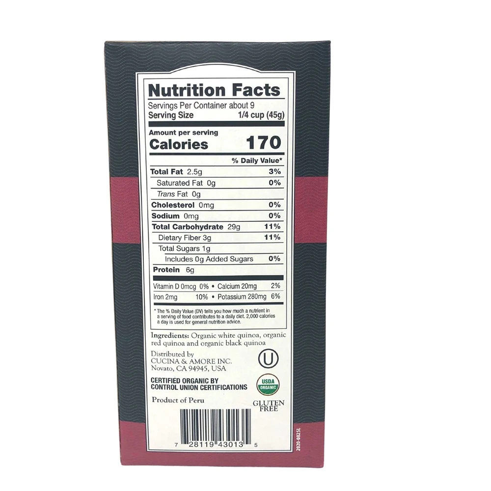Органические триколор киноа органичкский белый красного и черного цветов веганских материалов поток клейковины количественная свободная здоровая Кошерный парик омега-3