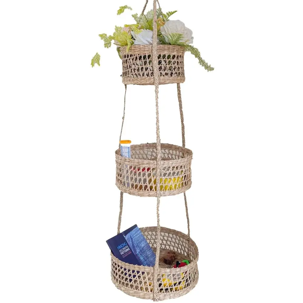 2021 Hot Sale 3 Tier Hanging Fruit Basket for Kitchen Macrame Hanging Basket for Fruit and Vegetable Storage Boho Wall Baskets