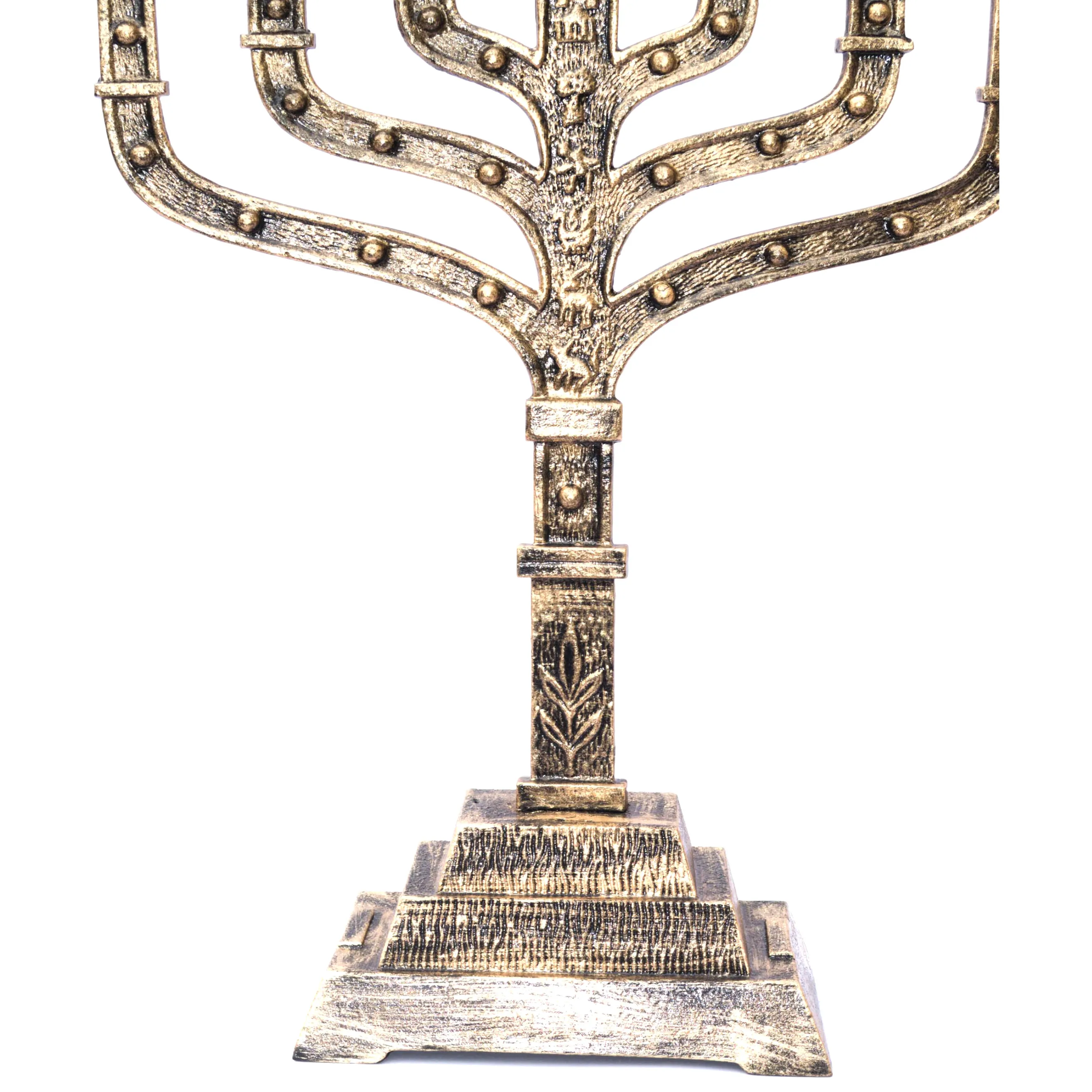 Unique Design Brass Antique 7 Branch Temple MENORAH 12 Tribes Of Israel Candle Stick Holder