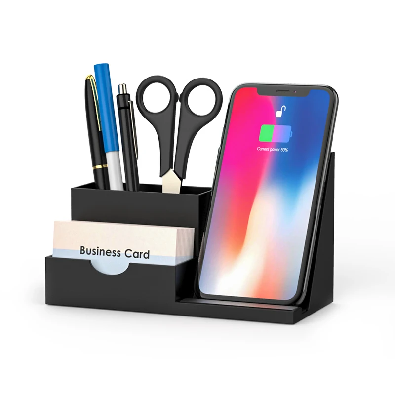Pen Holder Fast Wireless Charger Desk Stand Organizer, Wireless Charging Station, Qi Certified Charging Dock for Iphone 1 X USB