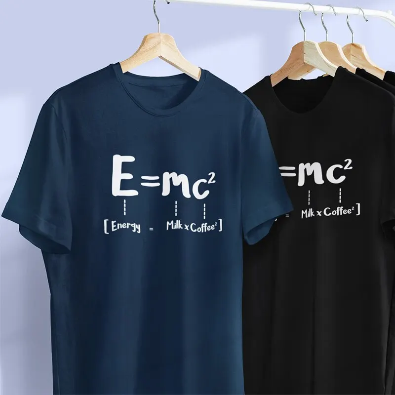 Customised Funny Math Energy Equal Milk Add Square Coffee Relativity Design Cotton T shirt EU Size
