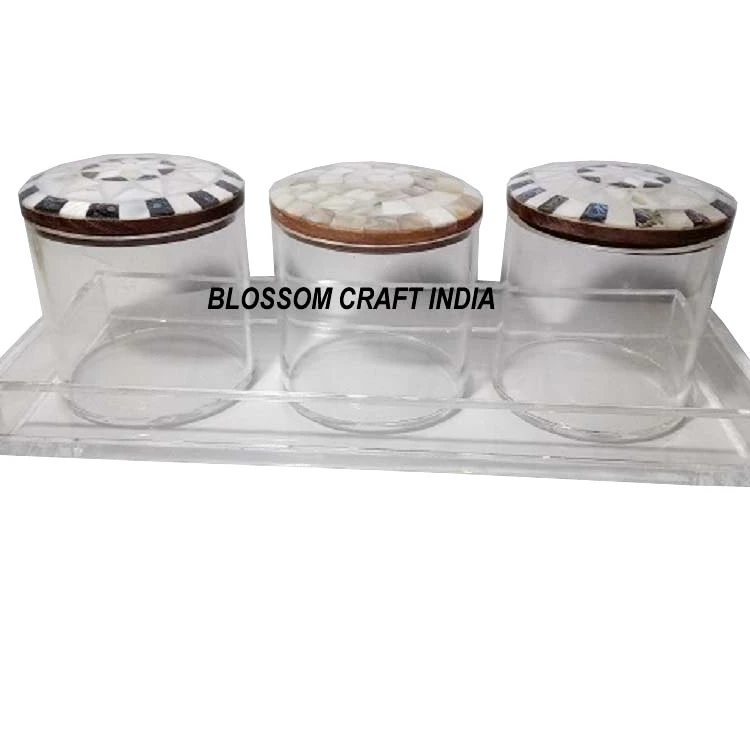 Handmade Mother of Pearl inlay Bone inlay Acrylic Box with Acrylic Tray set for Chocolates & Sweets