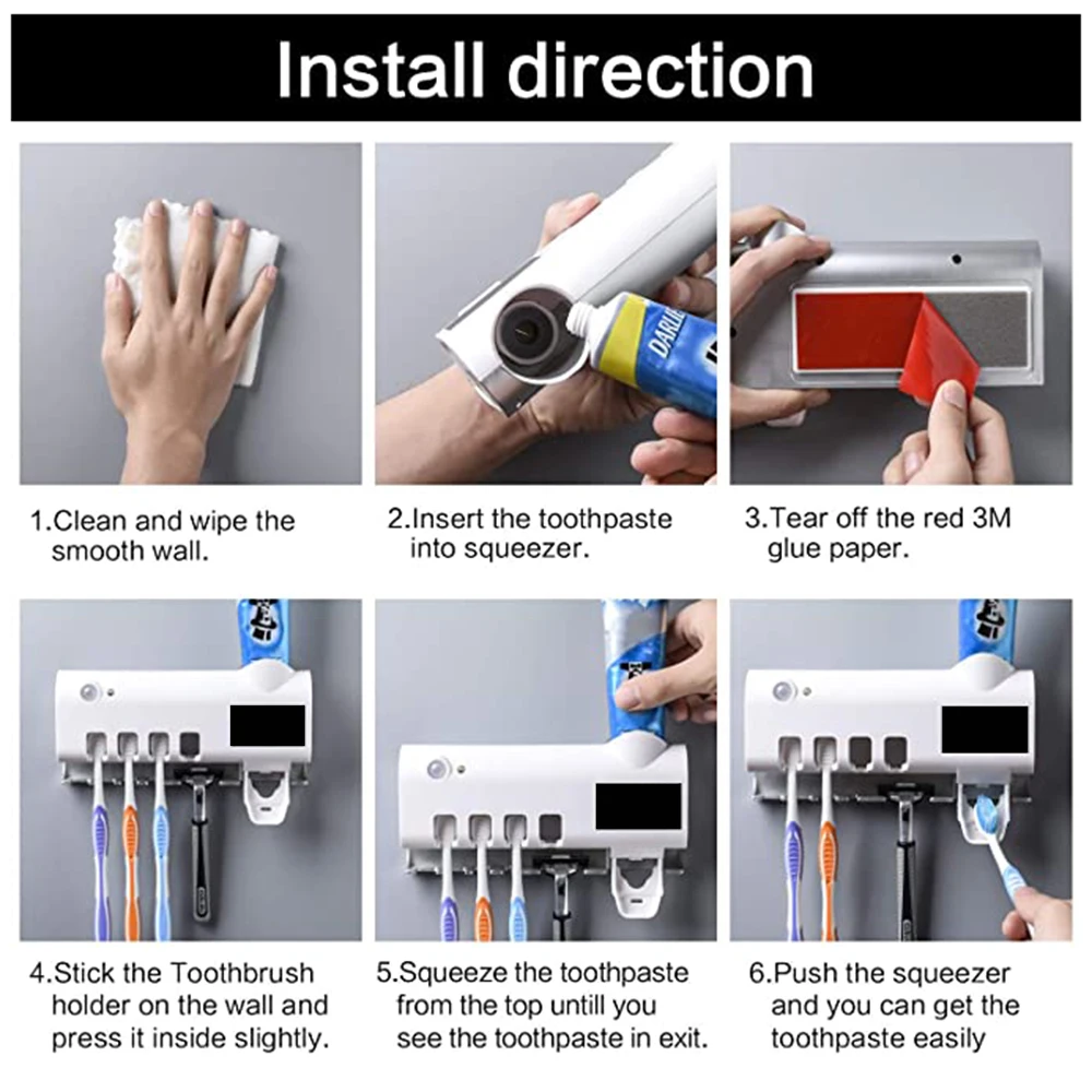 Wall Mounted Automatic Toothpaste Dispenser and Toothbrush Holder for Bathroom Space Saving