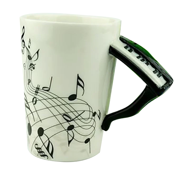 Music Mug with Piano Shaped Handle Ceramic Cup