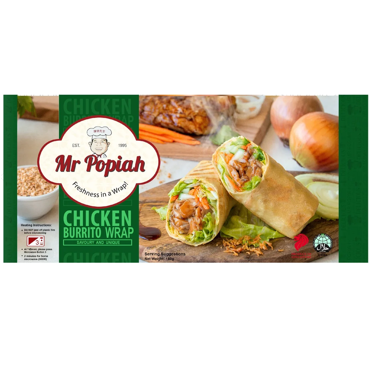 Singapore Best Quality Delicious Food Ready to Eat Chicken Burrito In Bag Packaging With 18 months Shelf Life