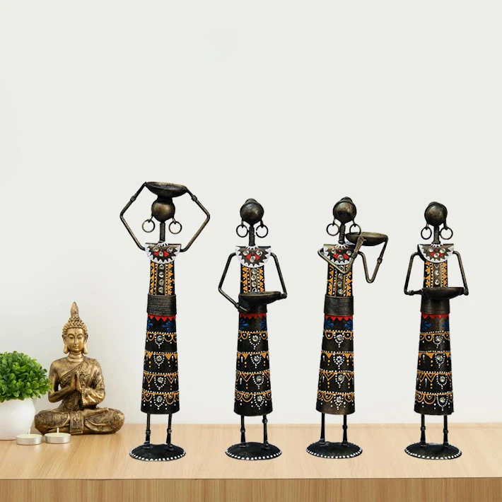 lady farmer multicolour 4 doll Set Newest Amazon Hot Selling Custom  Decorative Metal Luxury Party Office Home Table decoration