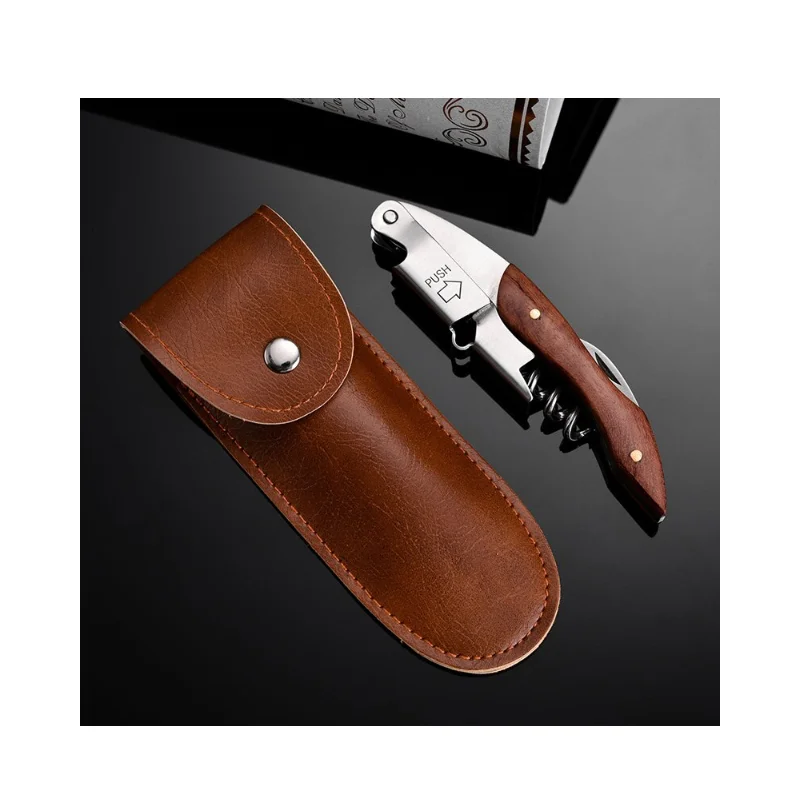 2021  portable  kitchen  leather wine bottle opener  folding knife  case accessories Christmas gift