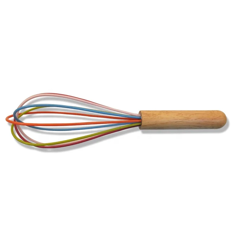 10 Inches Sturdy Oak Wood Silicone Wire Egg Beater Egg Whisk