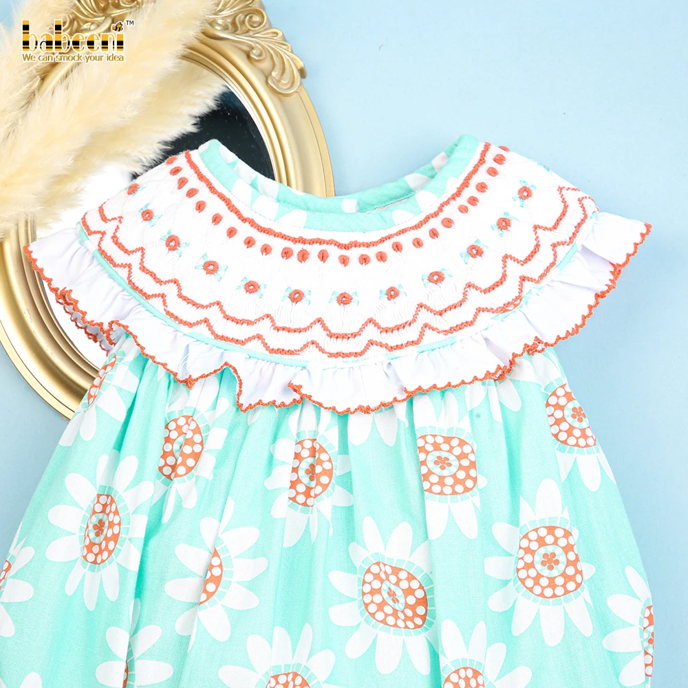 Luxurious floral geometric smocking girl bubble OEM ODM baby smocked romper wholesale manufacturer - BB2495
