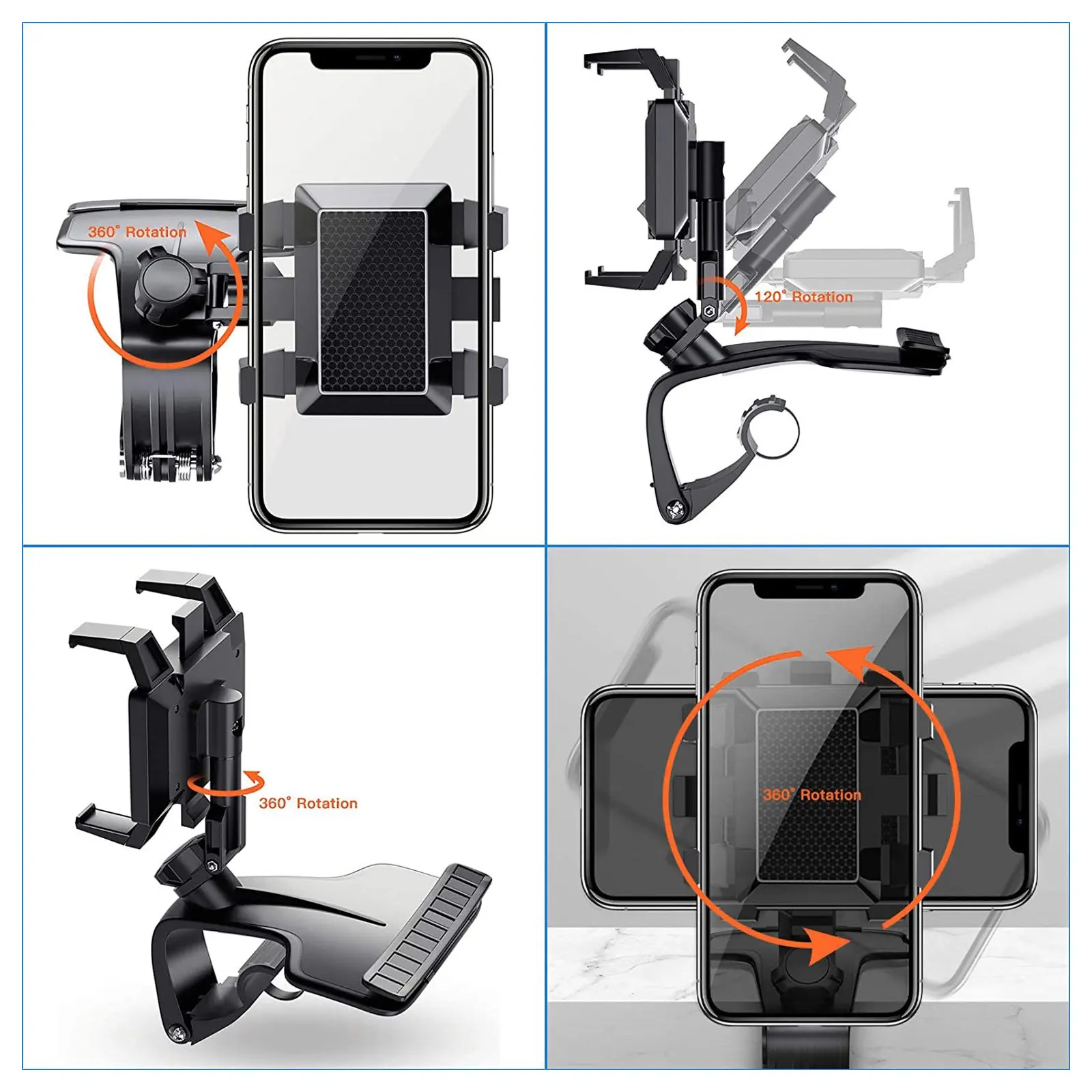 Multifunctional Car Phone Holder Clip on Dashboard Suitable for 4 to 7 inch Smartphones
