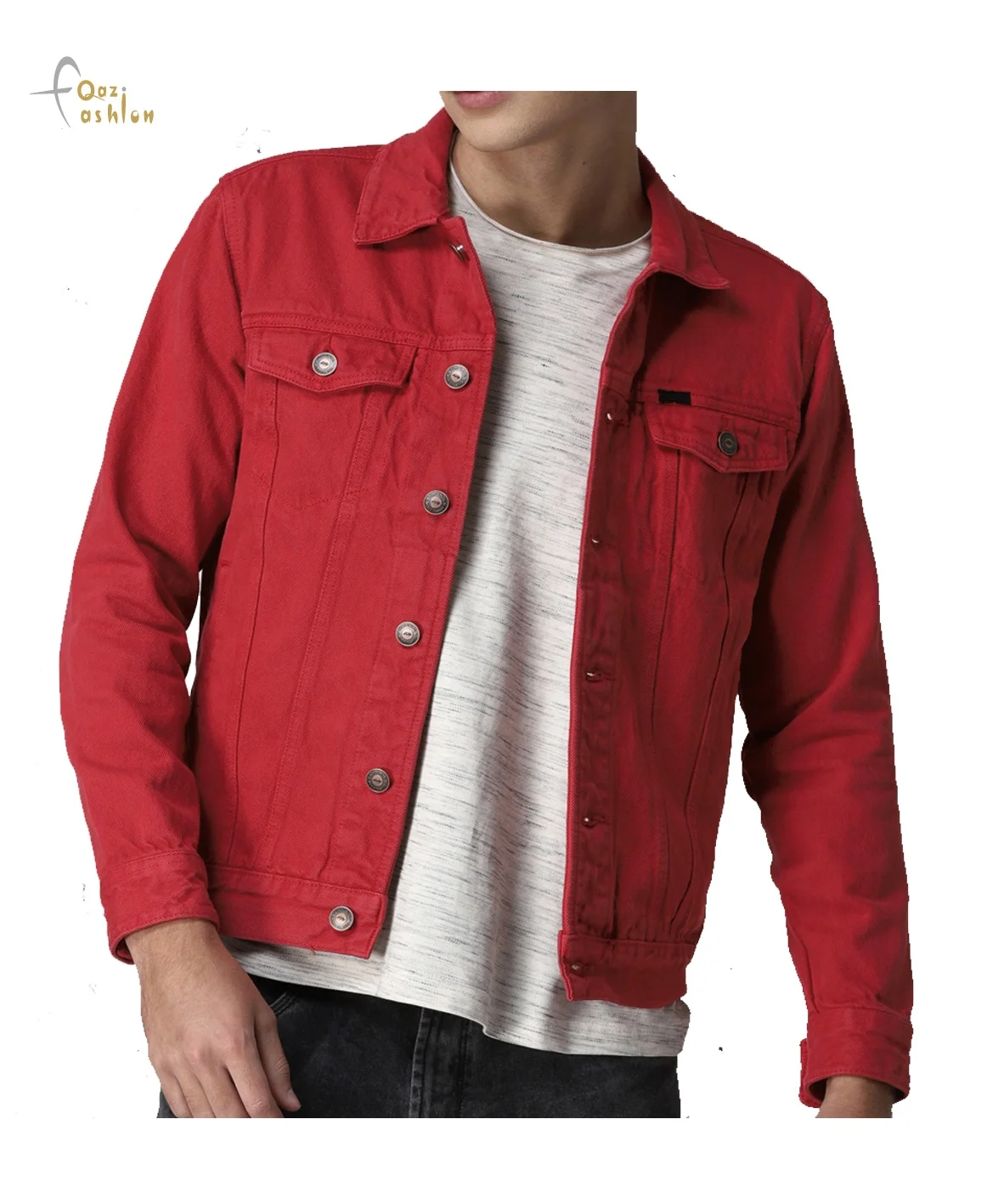 Red Color Men Jeans Jackets OEM Fashion Men Denim Long Sleeves With Front Pocket Jeans Jackets