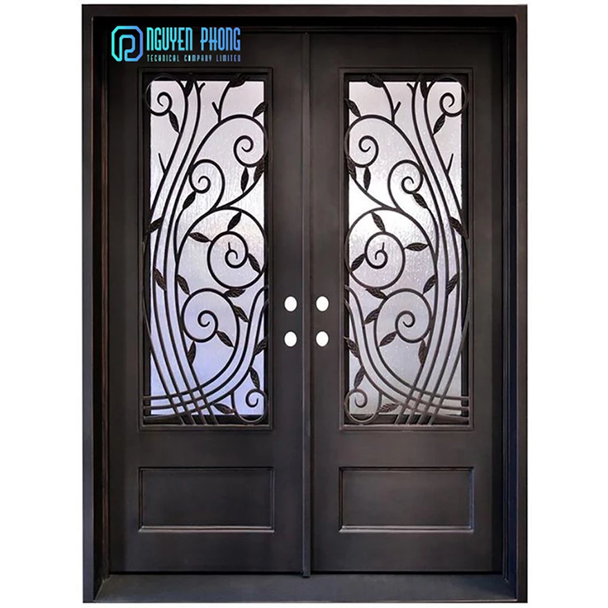 Manufacturer Factory In Stock Exterior Wrought Iron Double Entrance Front Doors Prices