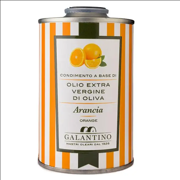 Апельсиновое натуральное ароматизированное Экстра-натуральное оливковое масло, Оловянное галаньтино для повязки и приготовления пищи, 250 мл