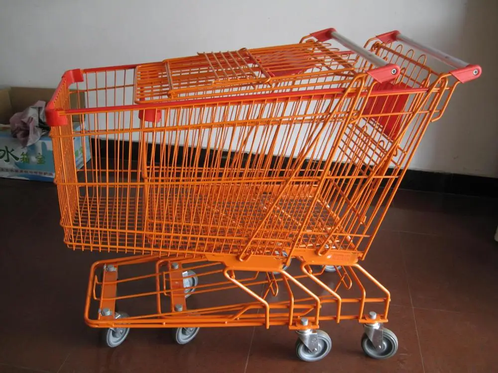 MOQ 50 PCS 150L Chrome Plating Supermarket Shopping Cart, Shopping Trolley With 4 Wheels