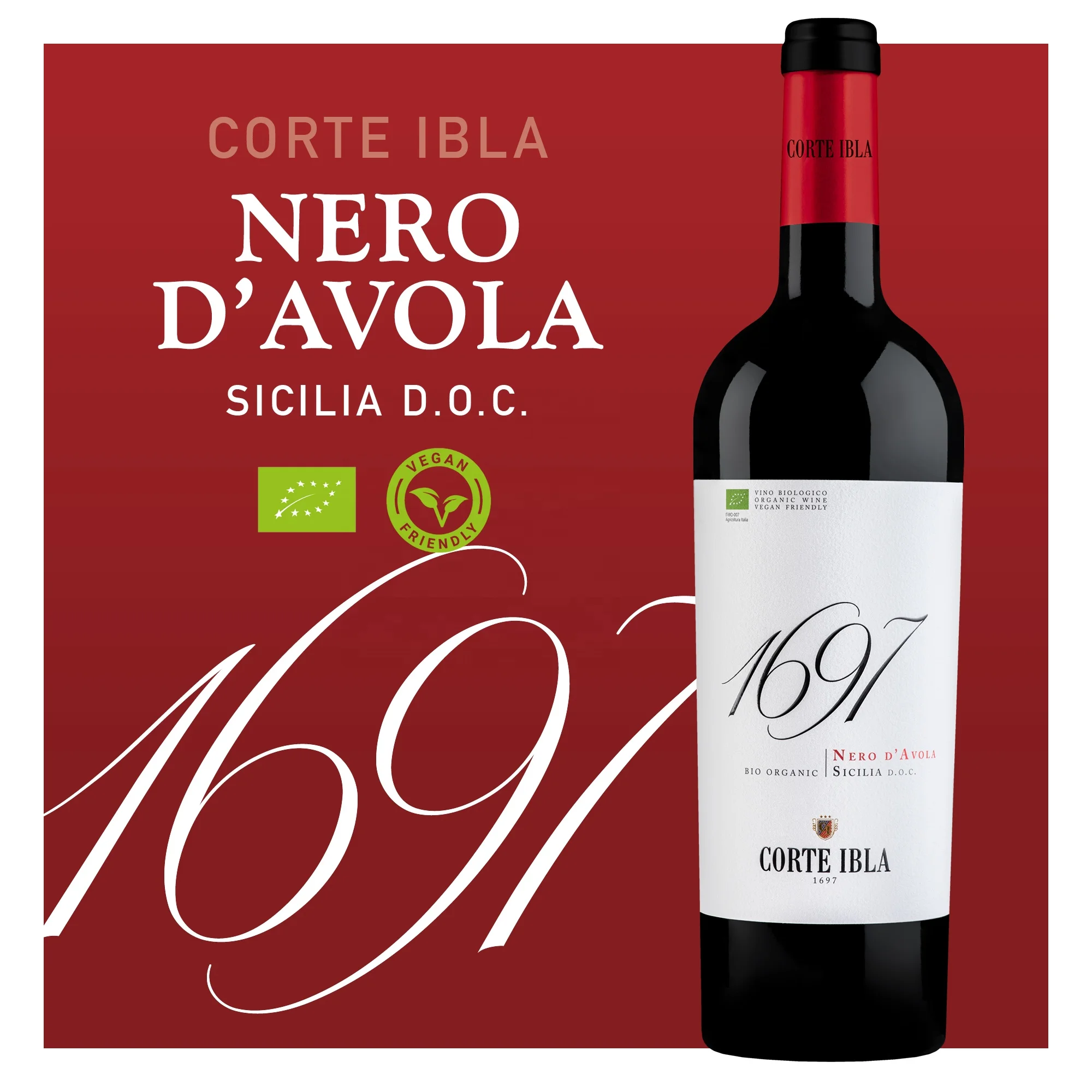 Organic Nero d'avola Sicilia DOC Red Wine  750 ml Giuseppe Verdi Selection Bio Vegan Red Wine Made in Italy
