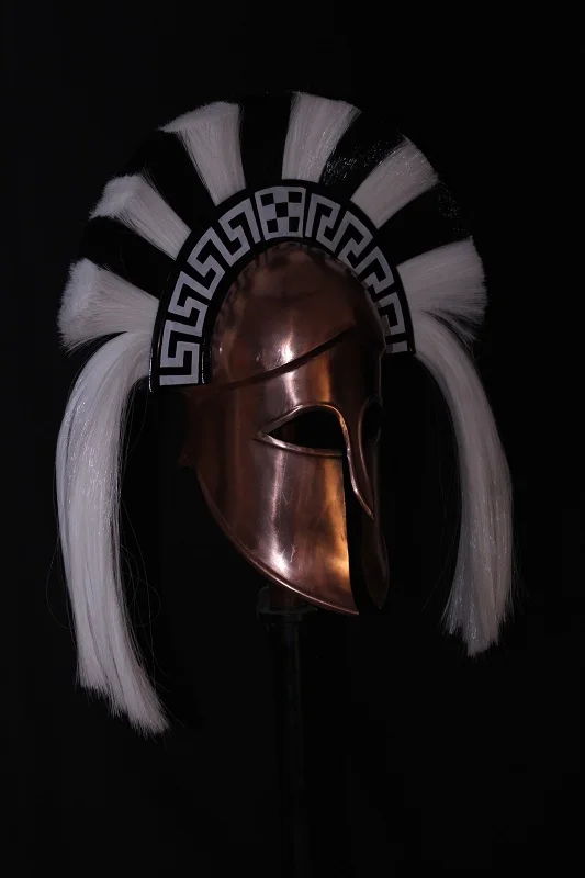 Greek Corinthian Helmet SPARTAN HELMET WITH WHITE  FUR USED BY WORRIER with customized logo