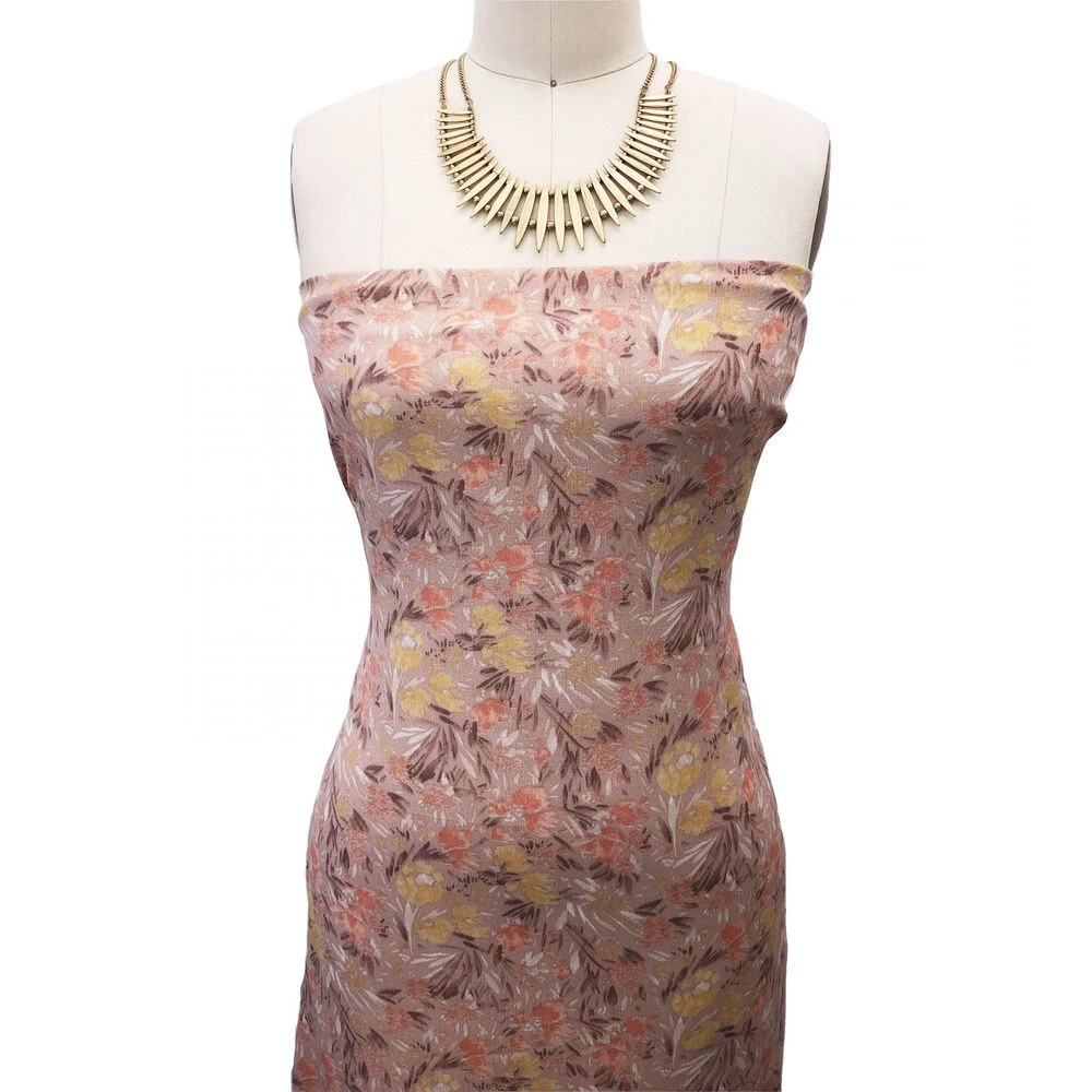 Rose Cloud with Banana Floral Abstract Pattern Printed on Rayon Crepon Fabric for Wholesale  - Style P-2585-636