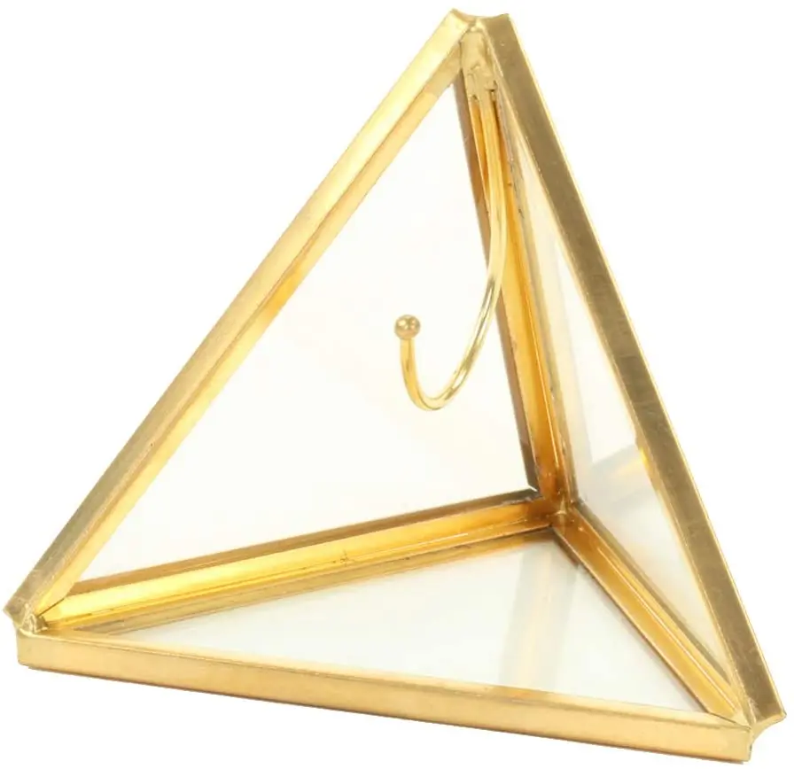 Glass Geometric Plant Terrarium w/ Brass Metal Frame, Tabletop Candleholder