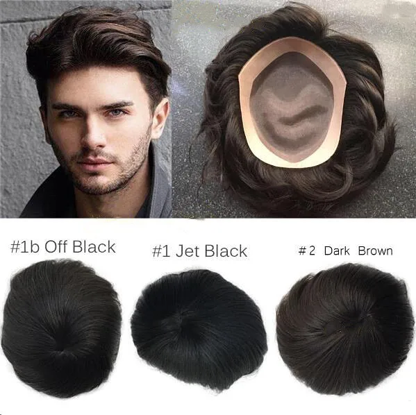 FYX men hair pieces Indian remy human hair fine mono lace toupee for men cheap price men wig pu thin skin OCT full Swiss lace