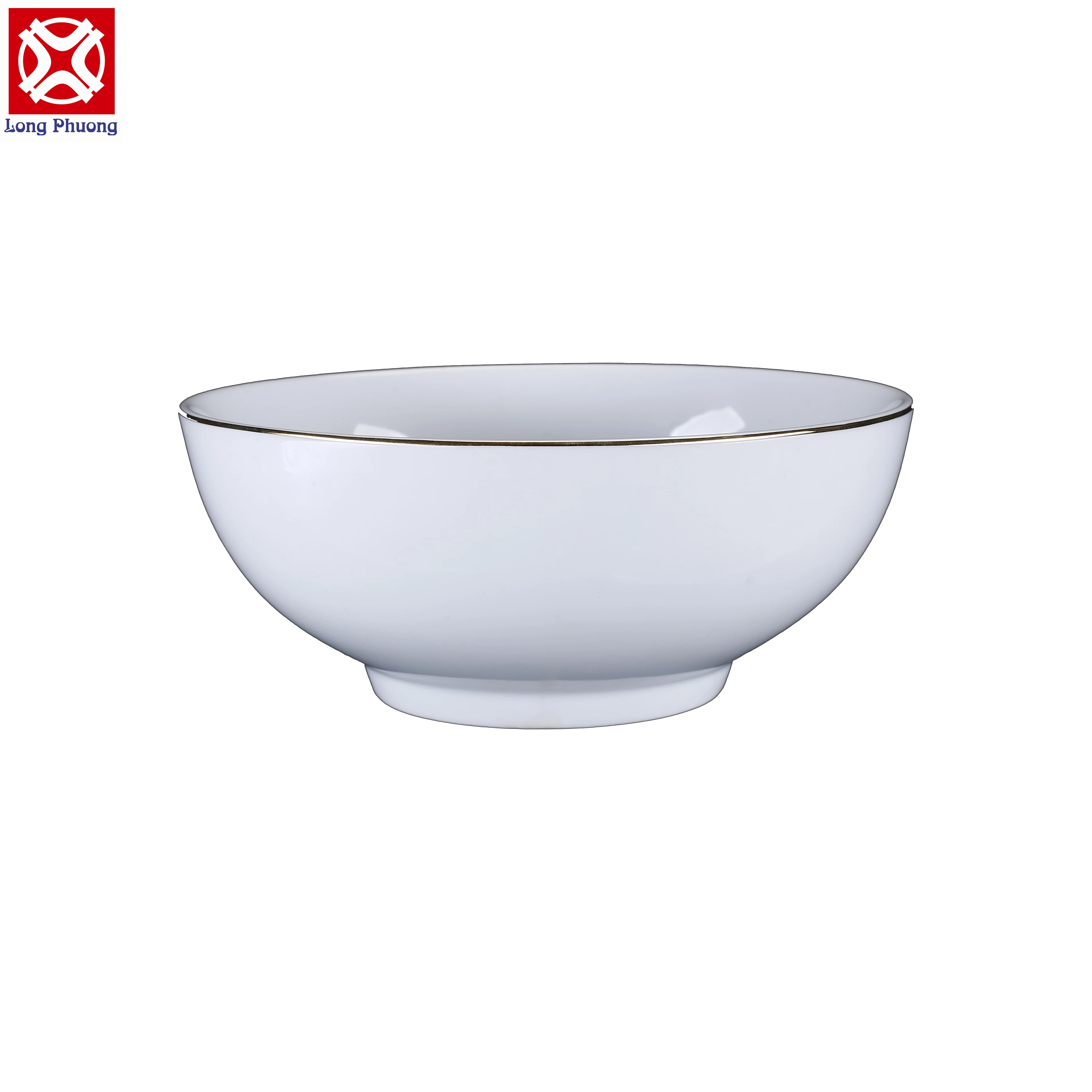 OEM Large white porcelain soup bowl with glittering golden border and heat resistant wholesale for house and restaurant
