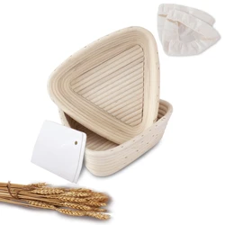 Bread Proofing Basket Baking Bowl Handmade Dough Rising Fermentation Baking with Dough Scraper Linen Liner Cloth Bread Lame