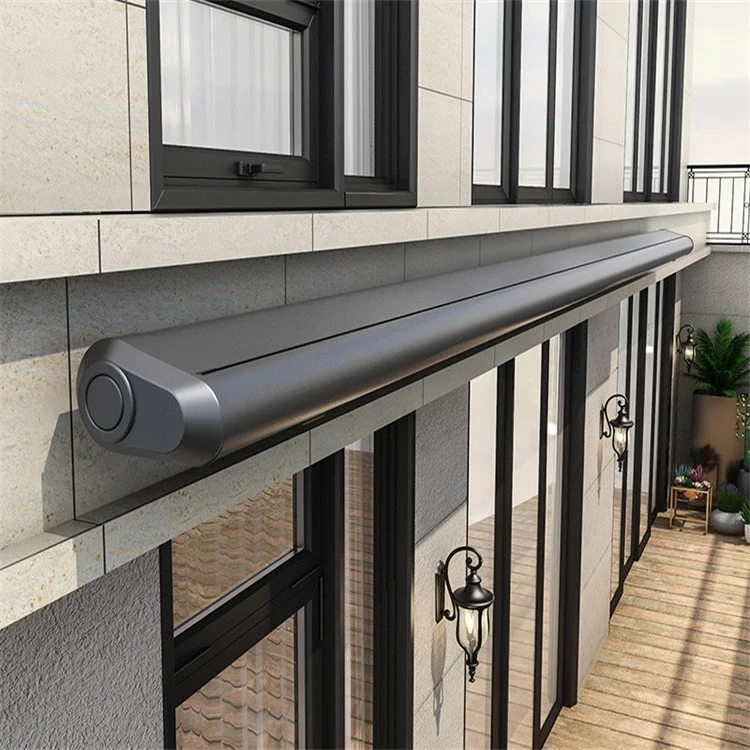 Wind Sun Rain Sensor Awning Manual RollOut Patio Outdoor Fabric Awning  Functional Awning 5 Meters With Led Light
