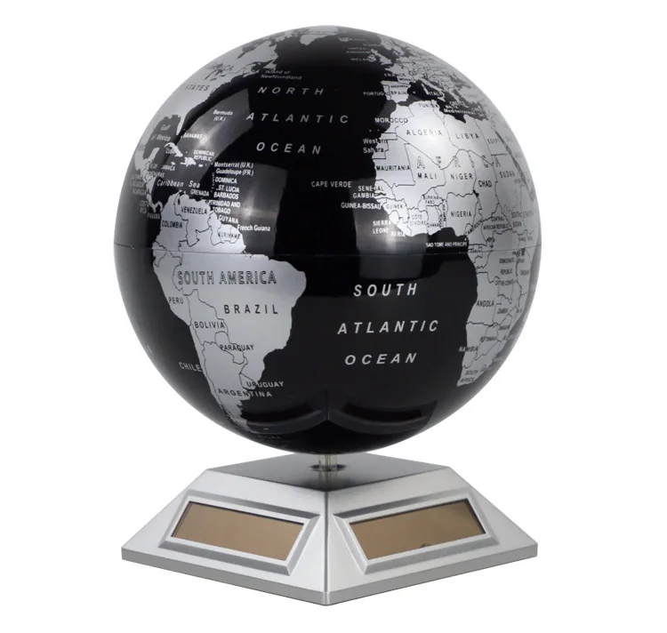 Ocean blue Solar energy rotating world map Globe