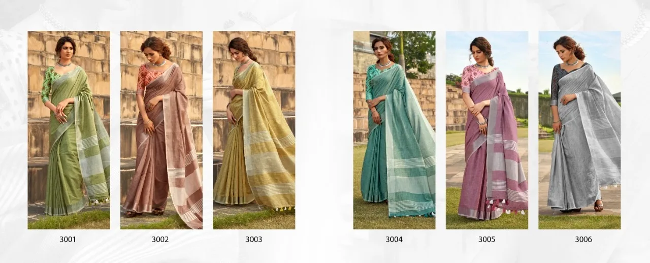 Pure linen handloom saree with blouse