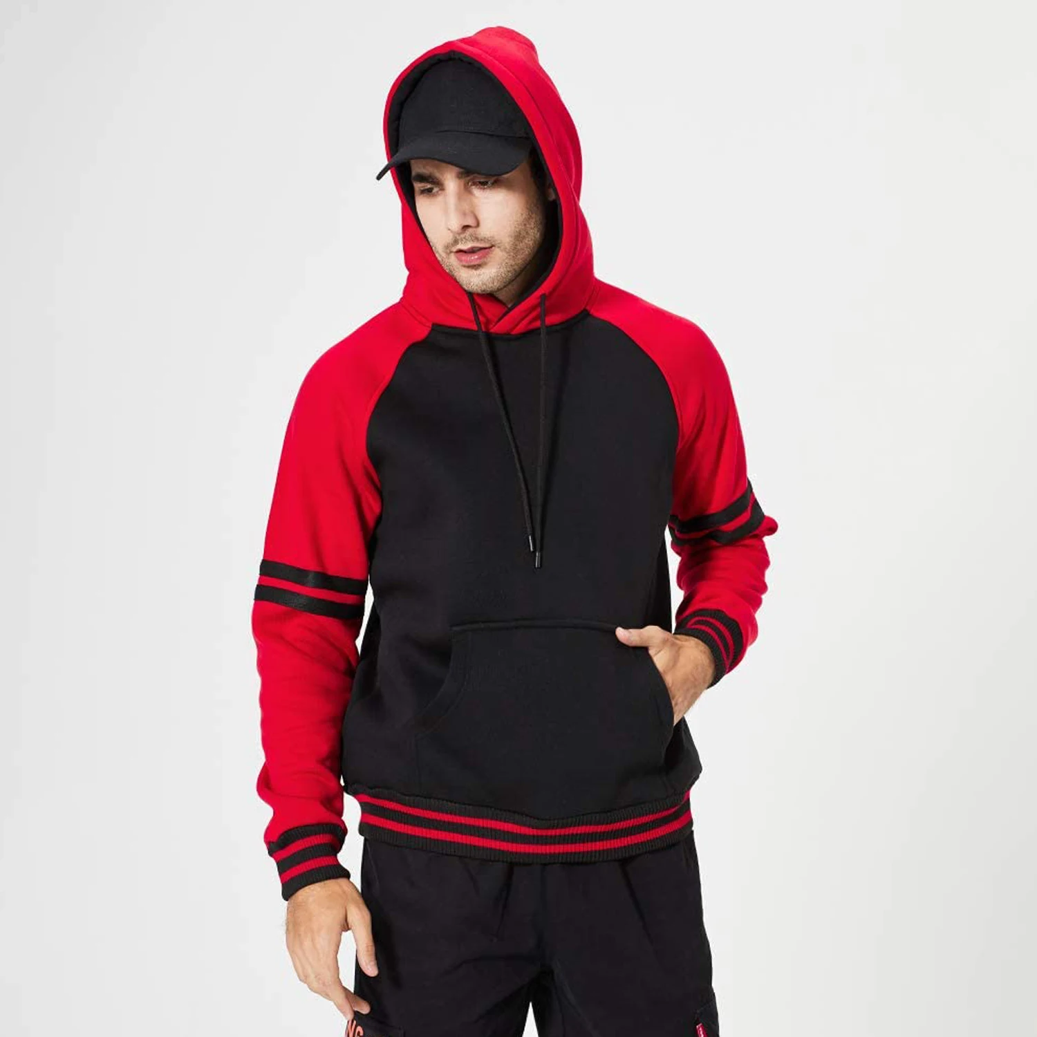 OEM Free Sample Men Hoodie Set Sweatshirt 50 Cotton 50 Polyester Long Sleeve Printed Oversize Pullover Hoodies Wholesale Black