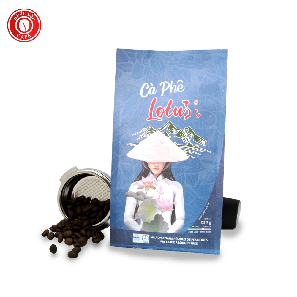  Упаковка в пакет 12 месяцев 250 грамм длительный срок годности мягкий вкус робуста и арабика Лотос кофе из Вьетнама