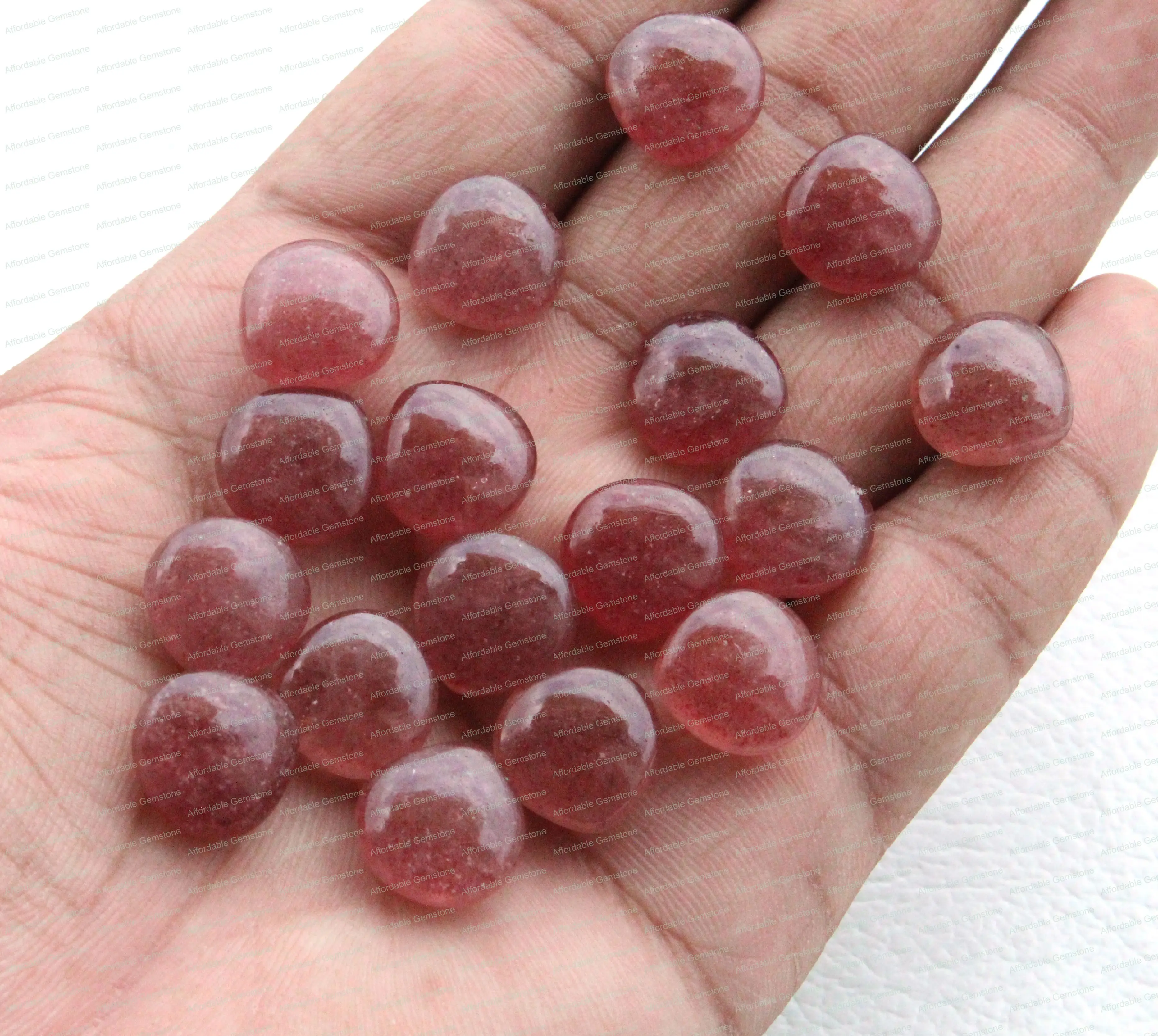 Natural Pink Strawberry Drilled Heart Shape Gemstone Handmade Stone Cabochon Gemstones Gems jewelry Size 12x12 MM