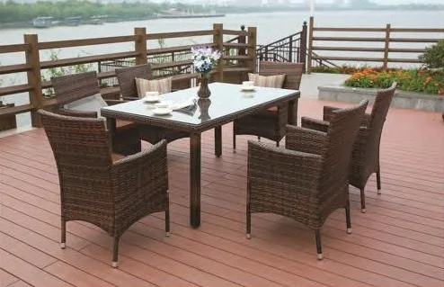 6 Seater Outdoor Rectangle Table Set, Garden Dining, Rattan Patio Furniture
