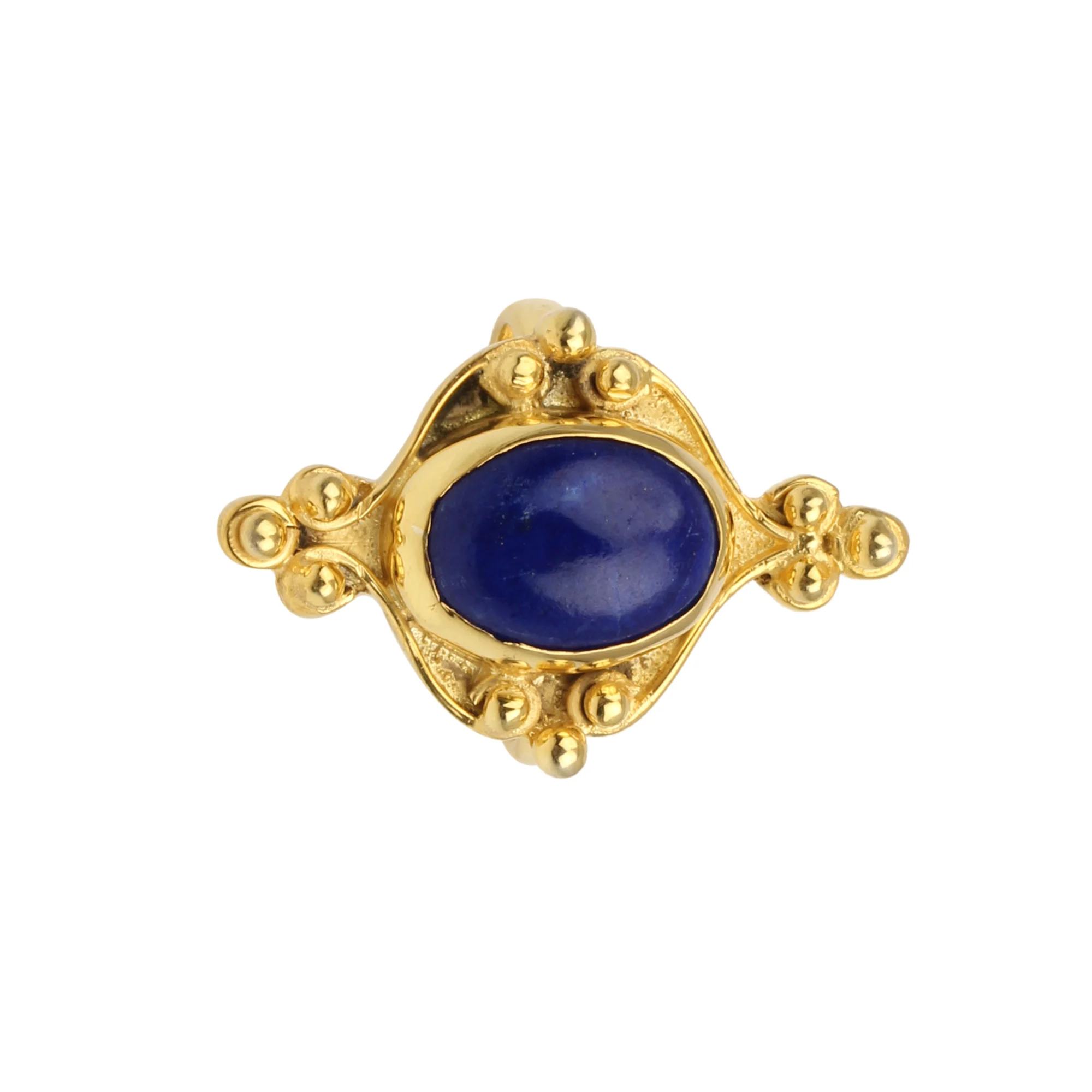 Best Quality Handmade Lapis Lazuli Gemstone Indian Jewelry Gold Plated Designer Brass Ring Jewellery for Women &