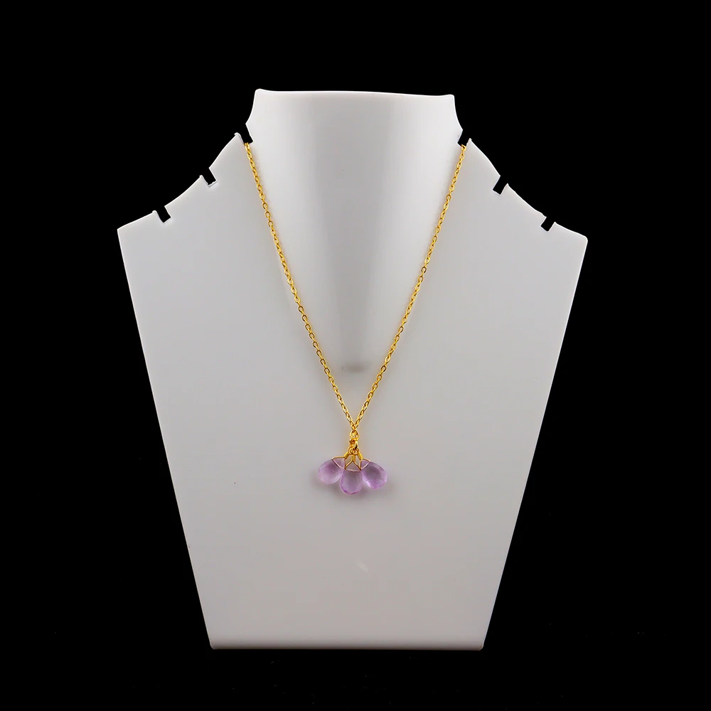 Handmade Wholesale Necklaces For Women | Purple Amethyst Pear Shape Necklace | Brass Gold Plated Wire Sett Gems Jewellery. N-544
