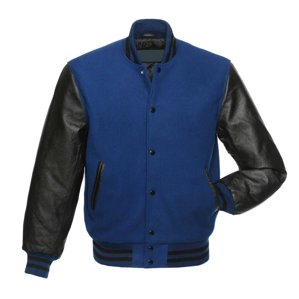 Изготовленная на заказ Куртка varsity/белый кожаный рукав черный шерстяной боди varsity letterman jacket