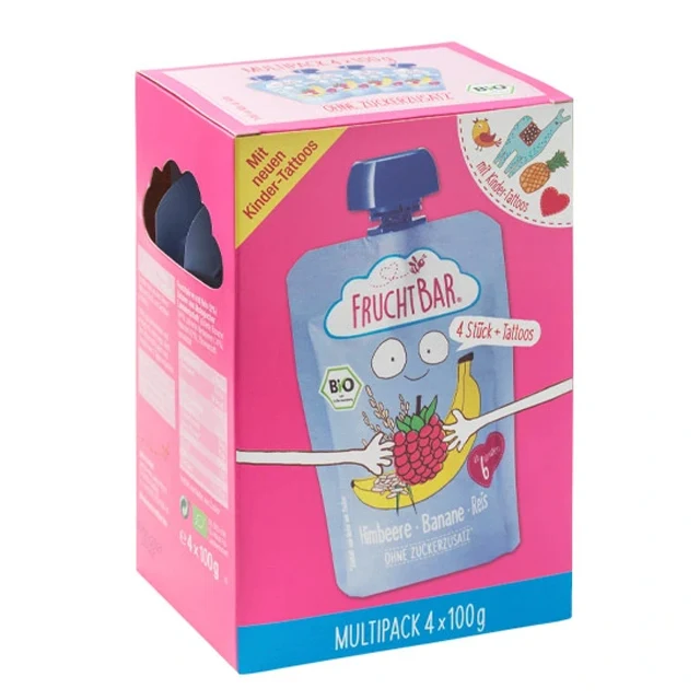 
Fruchtbar Organic puree Raspberry banana rice with kids tattoos baby food porridge 4x100g 