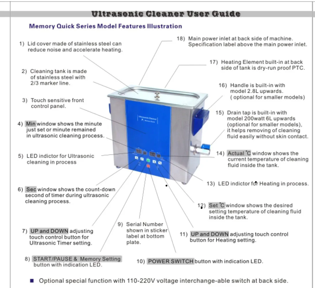 Classic digital type with heating and touch control key high quality stainless steel Eumax brand  2L Ultrasonic Cleaner