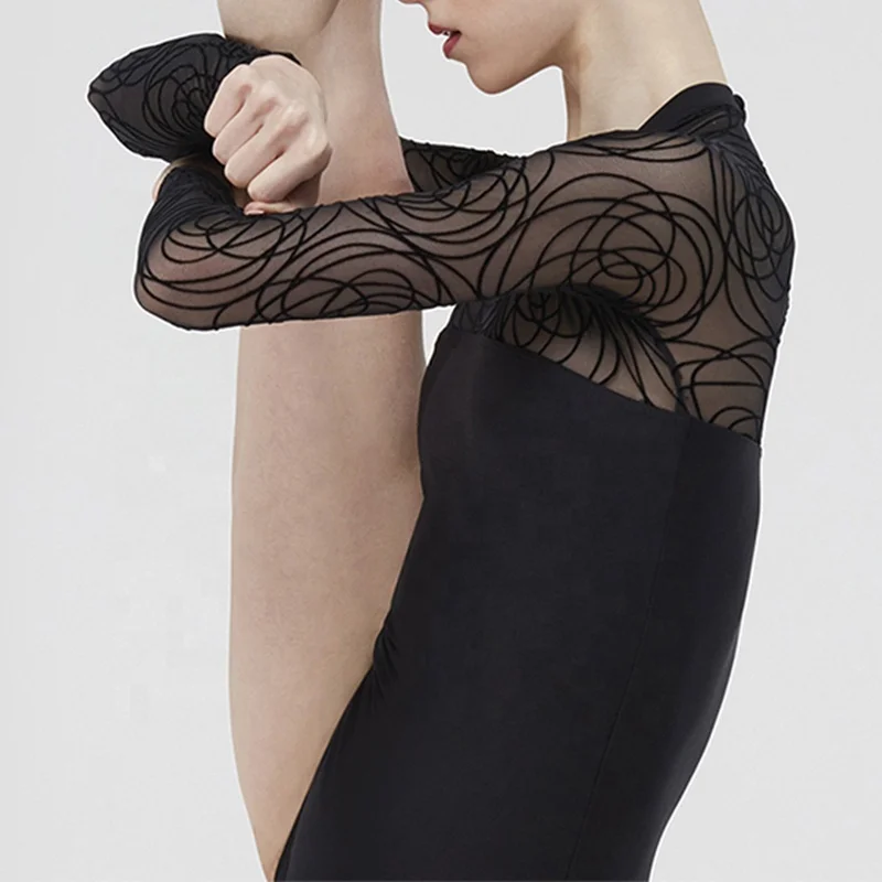 Стандартный балетное трико с длинным рукавом воротник-стойка в комплекте кружевным плетением застежкой-липучкой; Витой линейный танцевальная одежда для взрослых и детей